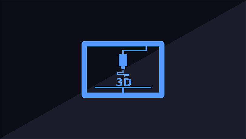 3D Printing Icon on a black and gray background.