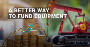 Stacks of coins with an upward-trending graph overlay and industrial equipment in the background—illustrating cost-effective funding options for business equipment.