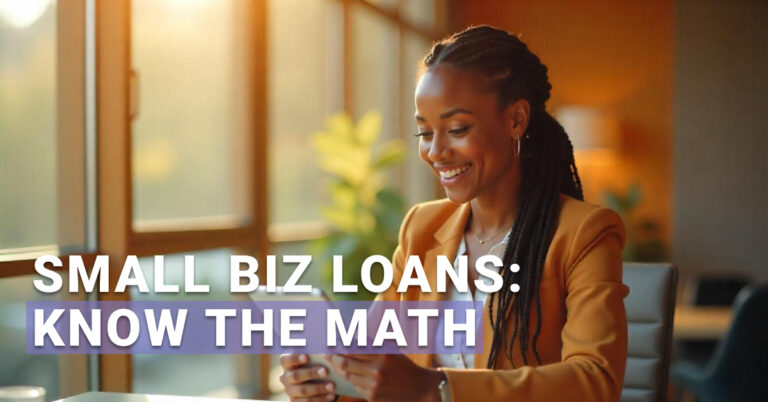 Smiling businesswoman using a tablet in a sunlit office—highlighting the importance of understanding how lenders calculate small business loan amounts.