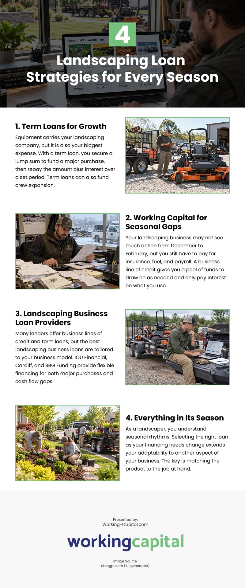 4 Landscaping Loan Strategies for Every Season Infographic 4 Landscaping Loan Strategies for Every Season Infographic